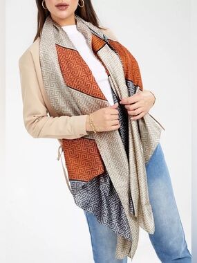 Geometric Print Large Satin Scarf